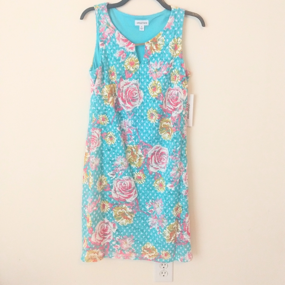 Chloe+Rene Sky Blue Small Floral Rose Dress Lace